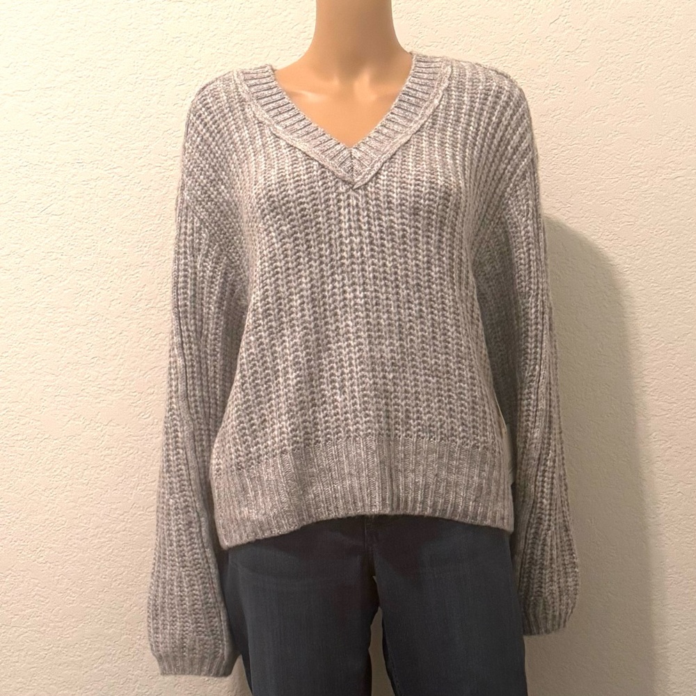 a.n.a Heather Gray V-Neck Sweater